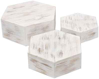 Efavormart Set of 3 Whitewashed Hexagonal Cake Stand Display Boxes