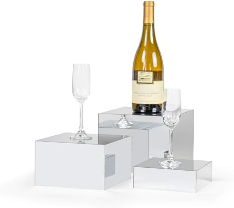 Red Co Set of 3 Glossy Silver Acrylic Cube Risers with Hollow Bottoms