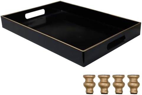 MAONAME Black Display Riser Decorative Tray 2 in 1 Pedestal Stand Serving Tray with Feet Rectangular