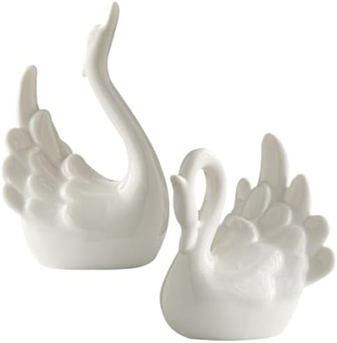 Kichvoe Swan Sculpture Decor 2pcs Ceramic Figurine Couple Table Decorations