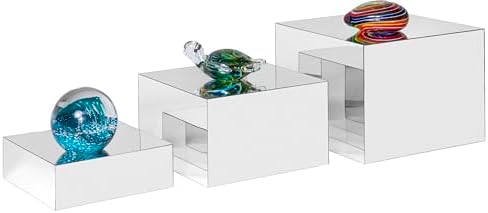 Red Co Set of 3 Glossy Silver Acrylic Cube Risers with Hollow Bottoms