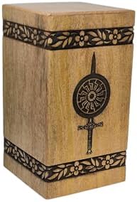 Handcrafted Wooden Cremation Urn with Warrior Engraved Design