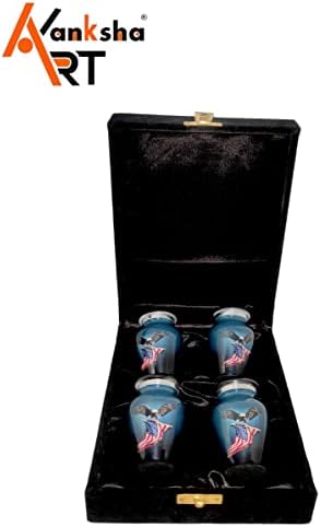 Classic Small Mini Cremation Urns Set of 4 with Box and Velvet Box US Flag Design
