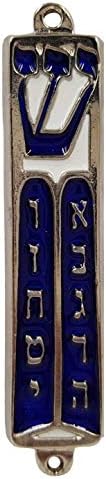 Talisman4u Ten Commandments Mezuzah Scroll Silver Tone Blue Enamel 35 Inch