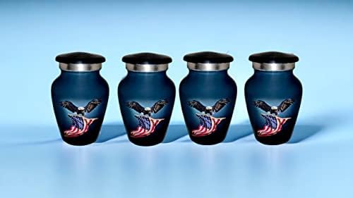 Classic Small Mini Cremation Urns Set of 4 with Box and Velvet Box US Flag Design