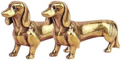 Solid Brass Dachshund Statue - Mini Decor Gift for Dog Lovers 2 Pack