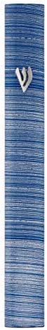 Aluminum Mezuzah Case with 3D Shin Design Blue White 5 Inches