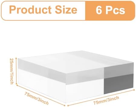 6 Pcs Clear Acrylic Display Blocks 3x3x1 Inch