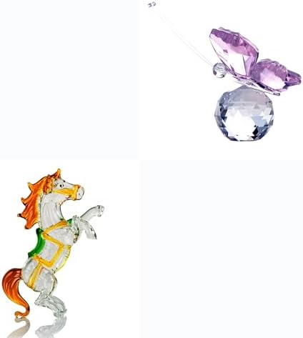 HD Hyaline Dora Crystal Butterfly with Ball Base and Standing Horse Figurine Collectible Decoration