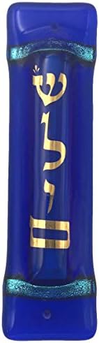 Tamara Baskin Art Glass Shalom Mezuzah Midnight Blue