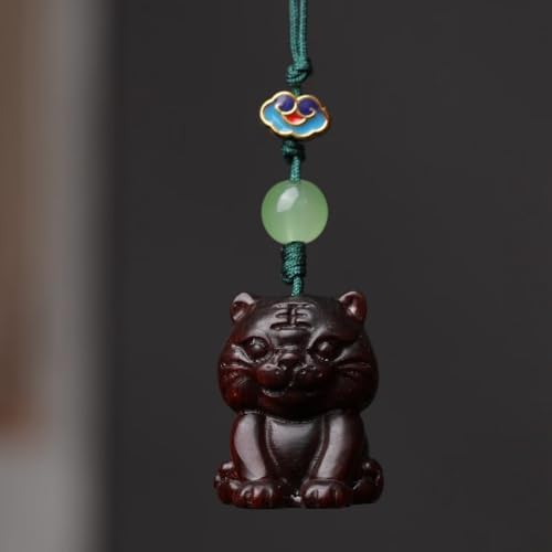 Cute Wood Carving Zodiac Tiger Car Pendant Keychain Accessory