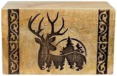 Handcrafted Wooden Cremation Urn with Deer Engraving