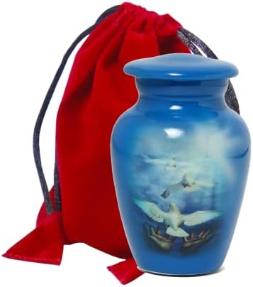Serenity Dove Painted Mini Cremation Urn - Solid Aluminum