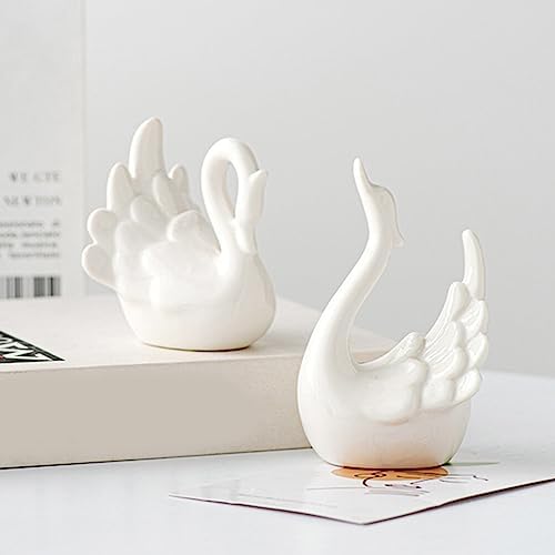 Kichvoe Swan Sculpture Decor 2pcs Ceramic Figurine Couple Table Decorations