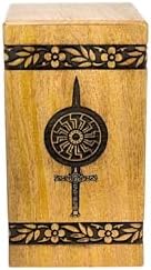 Handcrafted Wooden Cremation Urn with Warrior Engraved Design