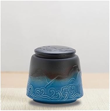 Small Urn for Human Ashes - Black Blue Gradient 33 Inches Ceramic Urn
