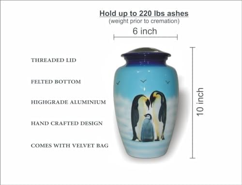 S H Metals Cremation Urns for Human Ashes - Penguins Decorative Urns
