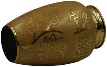 Eternity Cream and Gold Brass Vase Urn with Engraved Gold Leaf Sprigs