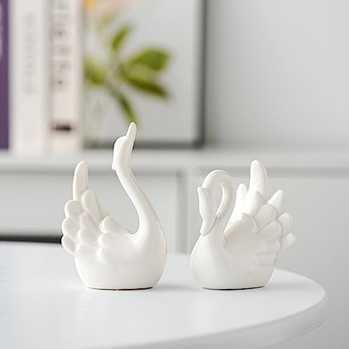 Kichvoe Swan Sculpture Decor 2pcs Ceramic Figurine Couple Table Decorations