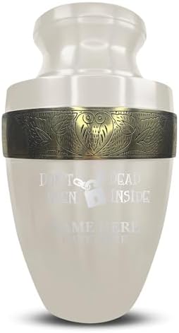Personalized Adult Cremation Urn with Custom Engraving Elite Funny TV Movie Series 200 Lbs Capacity White with Gold Rim