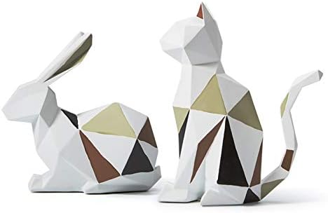 HAUCOZE Geometric Cat Statue Modern Home Decor Figurine