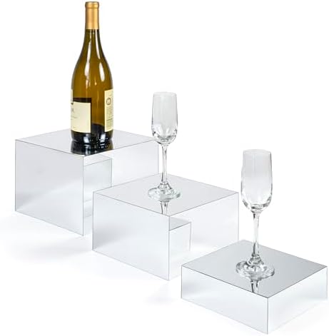 Red Co Set of 3 Glossy Silver Acrylic Cube Risers with Hollow Bottoms