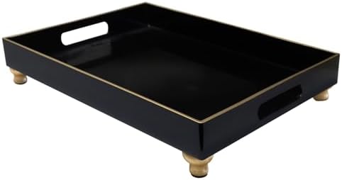 MAONAME Black Display Riser Decorative Tray 2 in 1 Pedestal Stand Serving Tray with Feet Rectangular