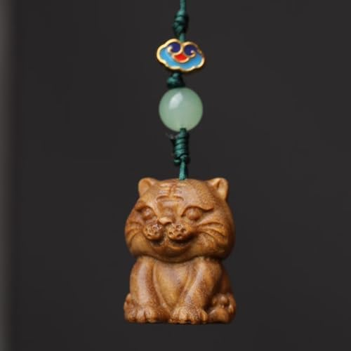 Cute Wood Carving Zodiac Tiger Car Pendant Keychain Accessory