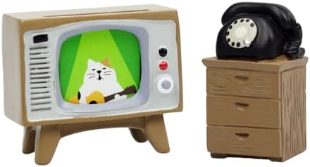 RAQWI Cute Mini TV and Telephone Cabinet Figurine for Cat Lovers