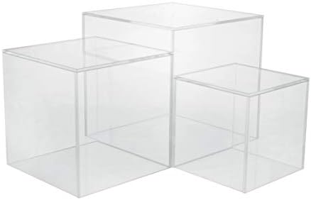 Red Co Crystal Clear Acrylic Cube Display Riser Stands 3-Pack