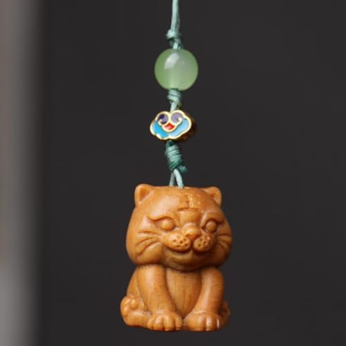 Cute Wood Carving Zodiac Tiger Car Pendant Keychain Accessory