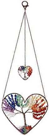 JOVIVI Double Heart Tree of Life Hanging Ornament with 7 Chakra Healing Crystals