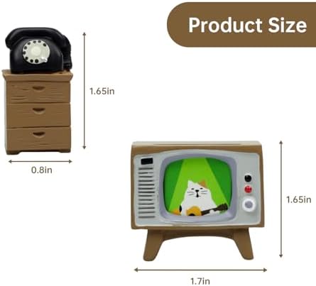 RAQWI Cute Mini TV and Telephone Cabinet Figurine for Cat Lovers