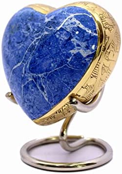 eSplanade Brass Mini Cremation Urn Heart-Shaped Container with Stand Blue 275 Inches