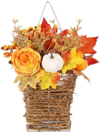 Autumn Peony Pumpkin Wall Hanging Basket for Fall Decor