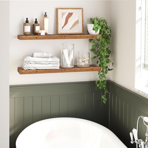 HOOBRO Floating Shelves Wall Mount Set of 2 315 Inch Rustic Brown