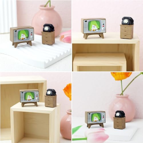 RAQWI Cute Mini TV and Telephone Cabinet Figurine for Cat Lovers