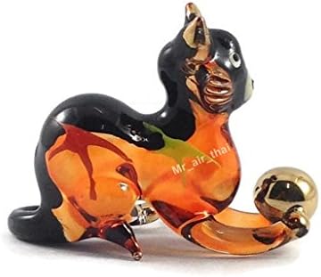 Tiny 2 Inch Black Brown Crouching Play Ball Cat Figurine