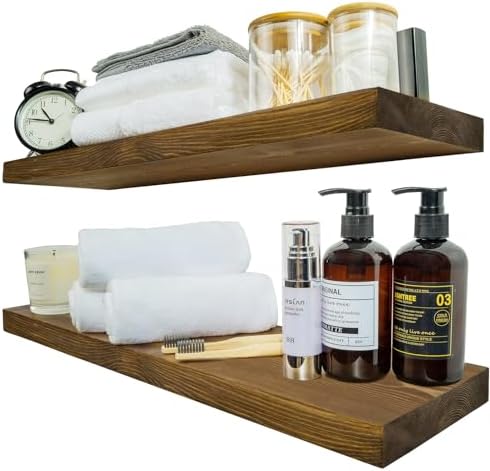 BGMG 24 Inch Floating Shelf Set of 2 Walnut Rustic Wall Shelves for Home Use