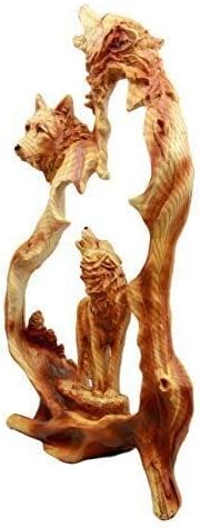 Ebros Gift Nature Rustic Faux Wood Howling Wolf Family Sculpture