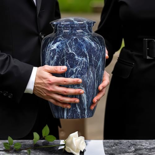 Premium Blue Marble Cremation Urn for Human Ashes