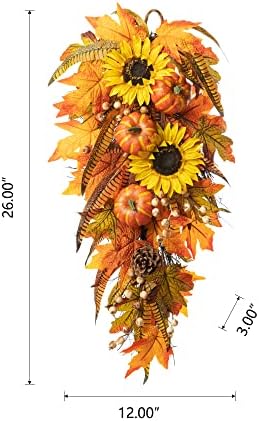 Glitzhome 26 Inch Autumn Sunflower Pumpkin Leaf Swag