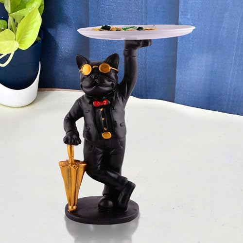 Cool Resin Dog Sculpture with Plate for Home Decor