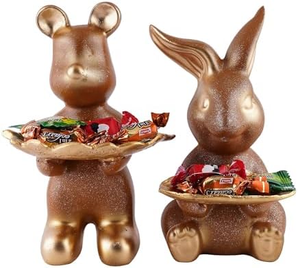 SILKBYTE Set of Two Golden Resin Rabbit Statues