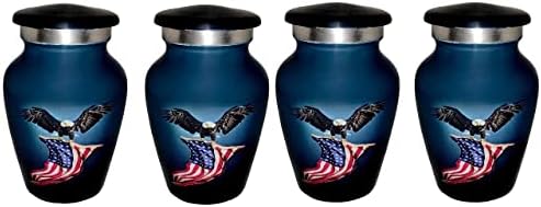 Classic Small Mini Cremation Urns Set of 4 with Box and Velvet Box US Flag Design