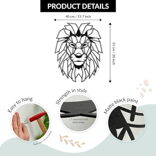 Lion Head Wall Mounted Metal Art Sculpture - Modern Design