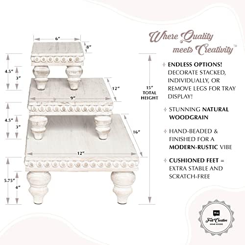 Wooden Tiered Tray Set - 3 Piece Farmhouse Display Risers