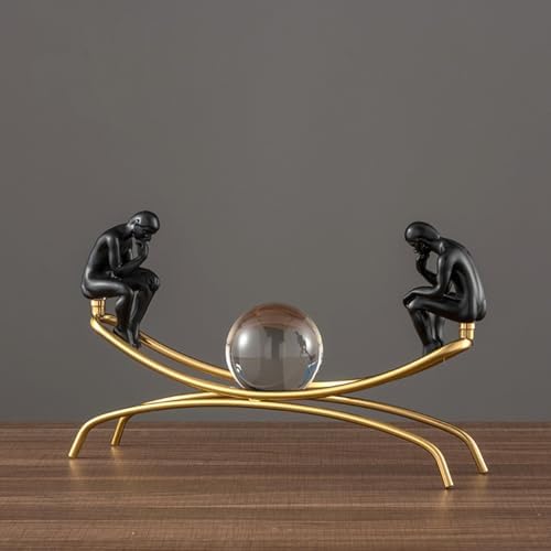 FUNSXBUG The Thinker Statue with Crystal Ball Collectible Figurine Home Decor Black