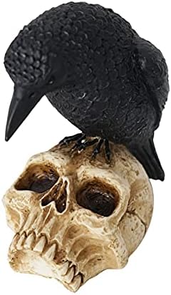 Eraspooky Sitting Crow on Skull Halloween Statue