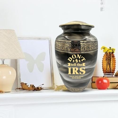 Custom Cremation Urn with Engraved Name and Dates Humorous Office Design 200 Cu In Capacity